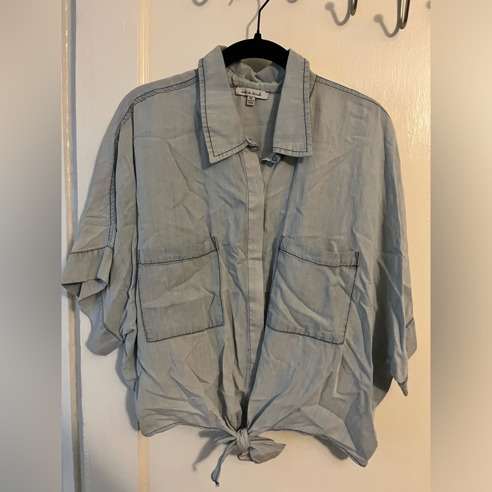 Chambray denim button down top!